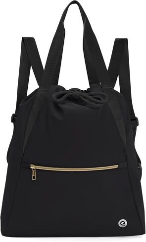 Drawstring Backpack String Bag for Women Men Water Resistant Drawstring Bags Gym Sack with Two Zipper Pockets Sports Gym Bag (Black) in Saudi Arabia