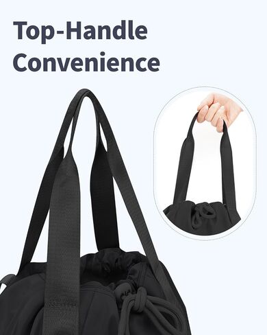 Drawstring Backpack String Bag for Women Men Water Resistant Drawstring Bags Gym Sack with Two Zipper Pockets Sports Gym Bag (Black) in Saudi Arabia