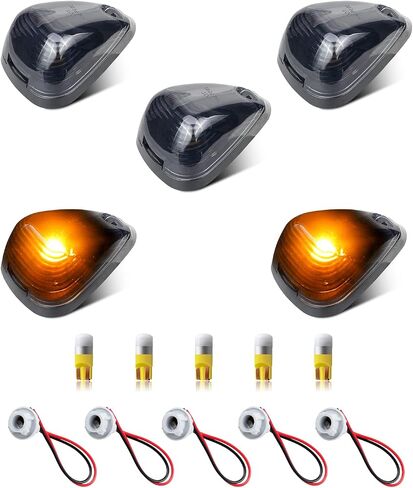 RUXIFEY 5PCS Smoked Cab Roof Marker Light Lens with White LED Bulb Socket Assembly Compatible with Ford F250 F350 F450 Super Duty 1999-2007 2011-2016, F550 Super Duty 1999-2007 2011-2015 in Saudi Arabia