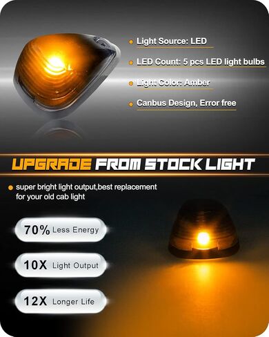 RUXIFEY 5PCS Smoked Cab Roof Marker Light Lens with White LED Bulb Socket Assembly Compatible with Ford F250 F350 F450 Super Duty 1999-2007 2011-2016, F550 Super Duty 1999-2007 2011-2015 in Saudi Arabia