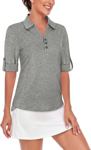 LURANEE Womens Golf Shirt 3/4 Roll Sleeve T Shirts 2-Buttons Polo Workout Tops Quick Dry UPF 50+ Shirts in Saudi Arabia