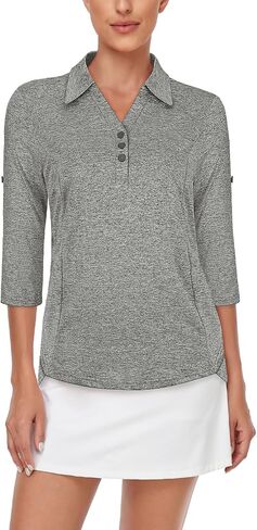 LURANEE Womens Golf Shirt 3/4 Roll Sleeve T Shirts 2-Buttons Polo Workout Tops Quick Dry UPF 50+ Shirts in Saudi Arabia