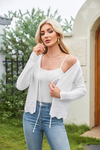 GRACE KARIN Women's Long Sleeve Cardigan Tie Front V Neck Crochet Lightweight Shrug Sweaters for Dresses Knit Top in Saudi Arabia