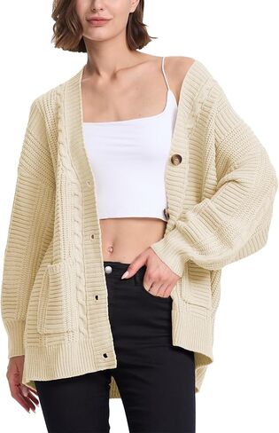 Cakulo Womens Oversized Chunky Cable Knit Cardigan Sweaters 2024 Fall Open Front Button Women Cardigans Pocket in Saudi Arabia