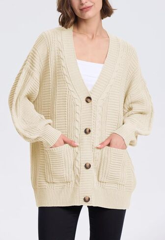 Cakulo Womens Oversized Chunky Cable Knit Cardigan Sweaters 2024 Fall Open Front Button Women Cardigans Pocket in Saudi Arabia
