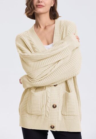 Cakulo Womens Oversized Chunky Cable Knit Cardigan Sweaters 2024 Fall Open Front Button Women Cardigans Pocket in Saudi Arabia