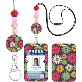 Teacher Lanyard for ID Badge Card, Cute Marble Print Women Beaded Breakaway Neck Lanyards Name Tag Badges Holder Aesthetic Work Keys Accessories