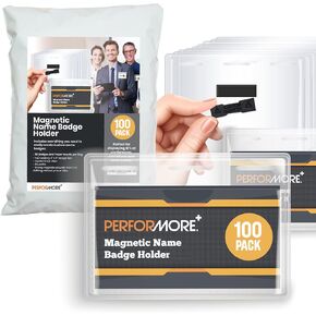 Performore 100 Pack of 4X 3" Magnetic Name Badge Holders Clear PVC Horizontal ID Card Tags Kit Waterproof Reusable Plastic Tag for Office Conventions Exhibitors Events Immunization Record