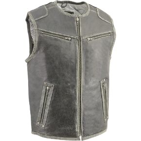 Milwaukee Leather Men's Standard MLM3536 Vintage Distressed Grey Motorcycle Leather Vest