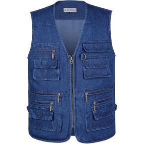 Men's Utility Work Hunting Travel Fishing Multi-Pockets Outdoor Denim Jean Vests