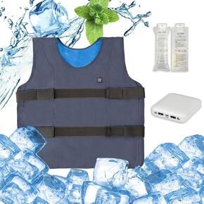 Ice Water Circulating Cooling Vest,Summer Cool Vest for Outdoor Work with 10 Cooling Packs,5000 Ma Battery Powered Ice Cooling Keeps Cold 2-5hrs & 59°F