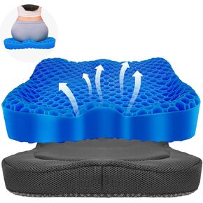 Cooling Gel Seat Cushion, Thickened Big Breathable Honeycomb Design Absorbs Pressure Points Gel Cushion with Anti-Slip Cover Cooling Seat Cushion for Office Chair Home Car Seat Cushion for Wheelchair