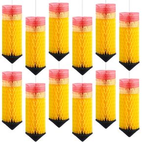 12 Pcs Pencil Hanging Honeycomb Back to School Classroom Decorations Hanging Honeycomb Ceiling Party Decorations Pencil Decor Classroom Decor
