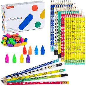 Motivational Fun Pencils for Kids Bulk Pack - 50 Colorful Assorted Pre Sharpened Pencils with Pencil Top Erasers - Cute Pencils for Classroom, Rewards, Party Favors - School Pencils for Children