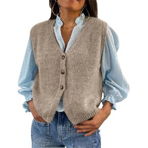 Cioatin Women Y2K Button Up V Neck Knit Crop Sweater Vest Sleeveless Waistcoat Tank Tops Pullover Preppy Clothes Outfits