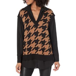 Anne Klein Women's V-Neck Houndstooth Sweater Vest W/Shirt