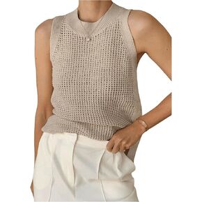 SweatyRocks Women's Hollow Out Sleeveless Knit Top Crewneck Split Sweater Vest
