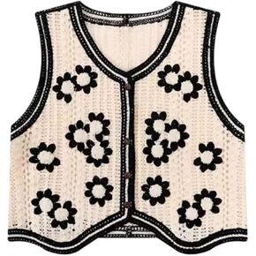 Women's Casual Sleeveless V-Neck Buttoned Knit Cardigan Short Knit Vest