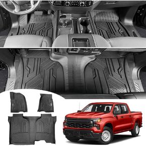 Truck Floor Mats for 2019-2024 Chevy Silverado/GMC Sierra 1500 & 2020-2024 Silverado/Sierra 2500HD/3500HD Crew Cab Floor Liners 2nd Row Without Rear Underseat Storage Box