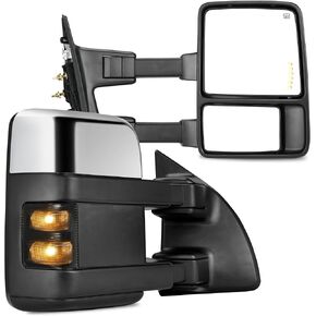 YITAMOTOR Towing Mirrors Compatible With 1999-2007 Ford F250 F350 F450 F550 Super Duty LED Turn Signal Power Adjusted Heated Telescoping Chrome