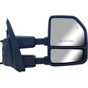 Driver Left Side Door Towing Mirror Power and Heated with Signal Light and BLIS Textured and Chrome Back Cover For Ford F-150 F-250 F-350 F-450 F-550 Super Duty from 2017 to 2020