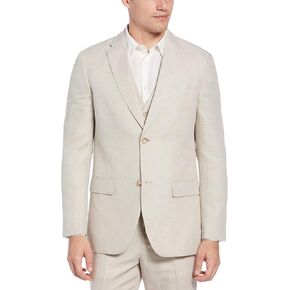 سترة بدلة رجالي من مزيج الكتان من Perry Ellis، سترة صدر واحدة قابلة للتنفس، مقاس عادي، مع جيب على الصدر (مقاسات 36-54) in Kuwait