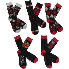 HYP House of The Dragon Taragaryen Men's Assorted 5-Pack Crew Length Socks