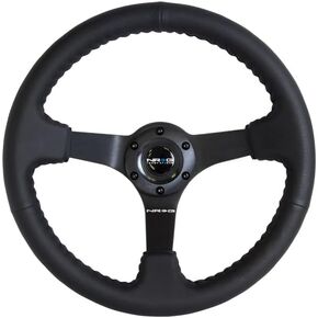 NRG Innovations NRG-RST-036MB-R Reinforced Steering Wheel- RACE STYLE 350mm Sport Steering Wheel (3' Deep) Black Leather With Black Baseball Stitching - Matte Black Spoke