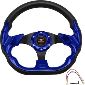 12.5 inch Golf Cart Steering Wheel for Yamaha, for Club Car DS Precedent Tempo, EZGO TXT RXV, Universal Cool Racing Steering Wheel (Blue)