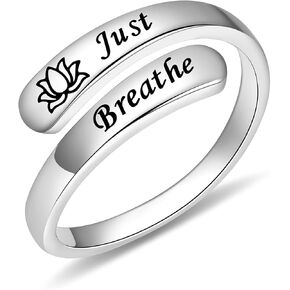 BEILIN Just Breathe Rings for Women 925 Sterling Silver Adjustable Promise Ring Inspirational Jewelry Gifts
