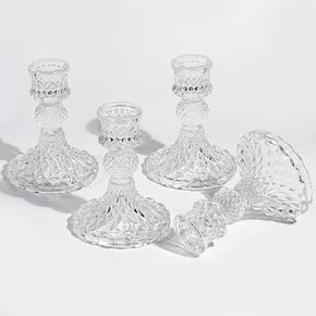 4" Tall Glass Candle Holder Set of 4 Glass Taper Candle Holders for Candlesticks Clear Crystal Glass Candlestick Holders Candle Sticks Holder Decor for Wedding, Birthday, Thanksgiving,Housewarming