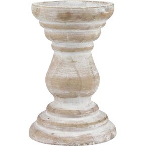 Stonebriar Antique White Wooden Pillar Candle Holder, Vintage Seaside Pillar Stand for Dining Table Centerpiece, Coffee Table, Mantel, Or Any Table Top, Medium