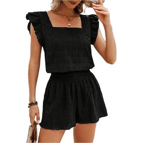 Milumia Women's Summer Outfits 2 Piece Textured Ruffle Cap Sleeve Blouse and Shots Set
