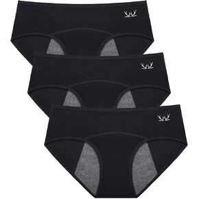 TANSTC Period Underwear for Women Heavy Flow Panties Menstrual Hipster Panty for Female Teens Girls Cotton 3PCS Black