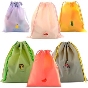 6 PCS Waterproof Drawstring Bag, 3 Sizes Storage Bag for Swimming, Gym, Pool and Beach, Colorful Travel Organize Pouch for Wet Cloth, Shoes, Toiletries, Cosmetic