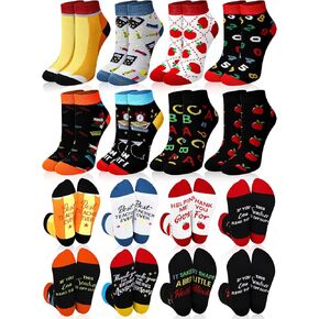 Sintege 8 Pairs Teacher Socks for Women Funny Teacher Appreciation Gifts Novelty Back to School Socks Short Socks Low Cut Ankle Socks for Teachers School Season Graduation School Gift