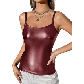 Floerns Women's Spaghetti Strap PU Leather Solid Streetwear Camisole Top