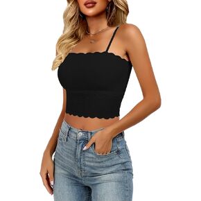 Lace Bralette for Women Square Neck Basic Camis Backless Double-Layered Crop Top