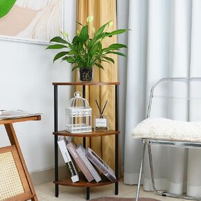 3 Tier Corner Shelf Stand, 28 Inch Rustic Industrial Corner Bookshelf, Storage Standing Shelf Unit, Plant Stand, Short Corner Table for Small Spaces in Living Room,Bedroom,Home Office