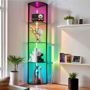 5 Tiers LED Corner Shelf ,65" Stand Floor Lamps for Collectibles , Corner Bookshelf Cabinet Display Shelves with Multiple Color Lights via APP and Remote Control for Living Room Bedroom Home