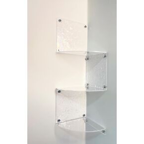 3 Tier Acrylic Corner Shelf Floating Wall Mount Clear Storage Organizer with Transparent Reflective Glass Sheet Books Cosmetic Makeup Jewlery Perfume Photo Living Room Bathroom Kitchen Office