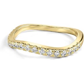 1/4CT Curved Moissanite Diamond Wedding Band - Wave Design, 18K Gold Plated S925 - Yellow Gold Stackable Ring for Women, Unique Gifts for Women