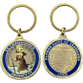 St Christopher Protect Us Challenge Coin keychain Patron Saint of Travelers Prayer Commemorative Coin keychains for Travelers