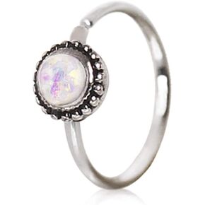 Amelia Fashion 18 Gauge White Synthetic Opal Ornate Bendable Nose Hoop/Cartilage Ring 316L Surgical Steel