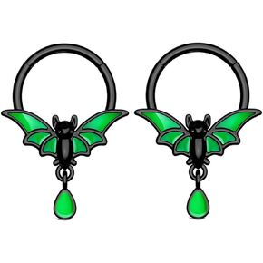 16G Green Bat Septum Rings for Women Men 8mm 10mm Septum Jewelry Dangle Nose Rings Nose Hoops Hypoallergenic Stainless Steel Body Piercing Jewelry