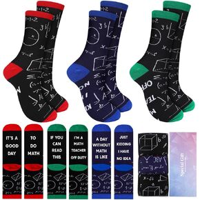 3 Pair Math Teacher Appreciation Gifts for Men Women Graduation Math Teachers Socks Novelty Cotton Socks Algebra geometrical Math Genius Socks for Math Lovers Teachers Retirement