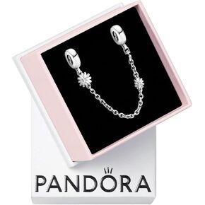 PANDORA Daisy Flower Safety Chain Charm - Compatible with PANDORA Moments Bracelets - Jewelry for Women - Gift for Women in Your Life - Made with Sterling Silver & Cubic Zirconia, With Gift Box