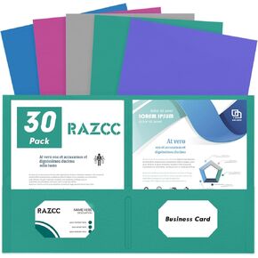 Two Pocket Folders, RAZCC 30 Pack 2 Pocket Folders Fit Letter Size Paper, Paper Folders with Pockets for School Office Business Home, Assorted 5 Colors