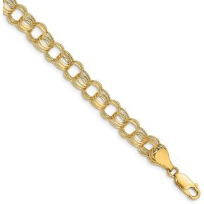 Solid 14K Yellow Gold Lite 7mm Triple Link Yellow Gold Charm Bracelet in Saudi Arabia