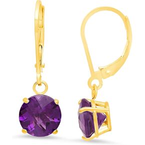 10k Yellow Gold 8mm Round Birthstone Dangle Earrings for Women with Leverbacks by MAX + STONE